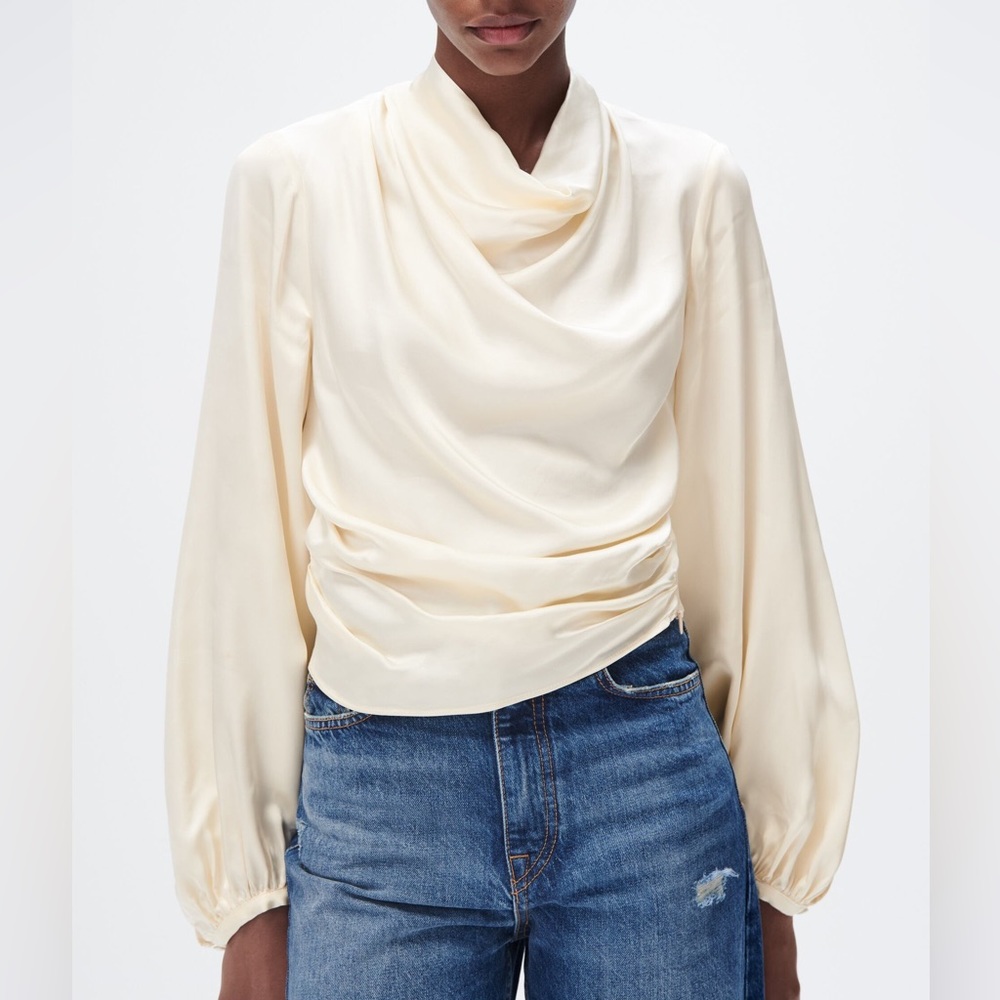 ZARA Ivory Draped SPECIAL EDITION Satin Effect Crepe Blouse
